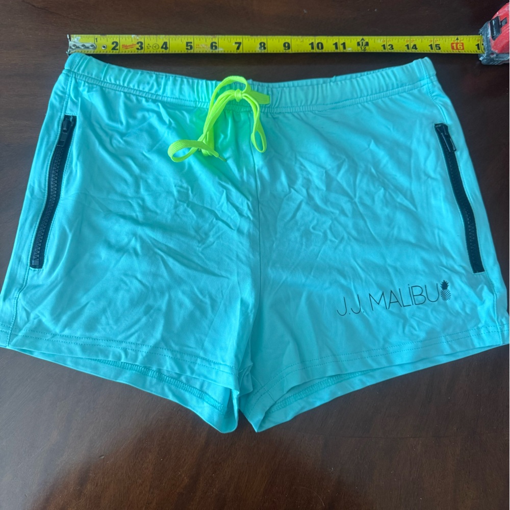 Malibu Turquoise Swim Trunks with Neon Yellow Drawstring